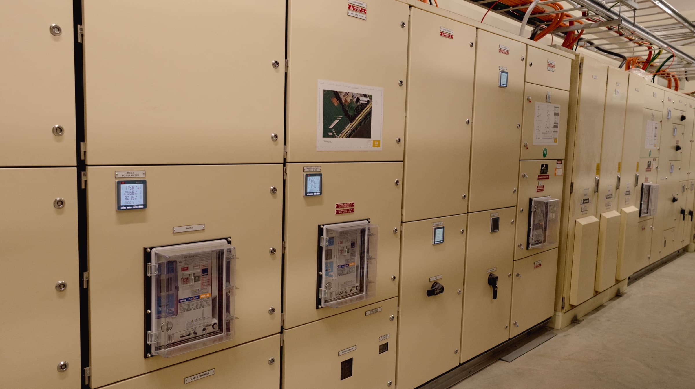 Main switchboard lineup with protection, switching and generation metering